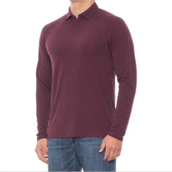 Rhone Delta Pique Polo Long Sleeve Grape Wine Red Maroon Medium - Picture 1 of 7
